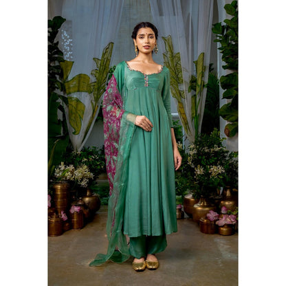 Baise Gaba Radhika Green Anarkali Kurta with Palazzo and Dupatta (Set of 3)