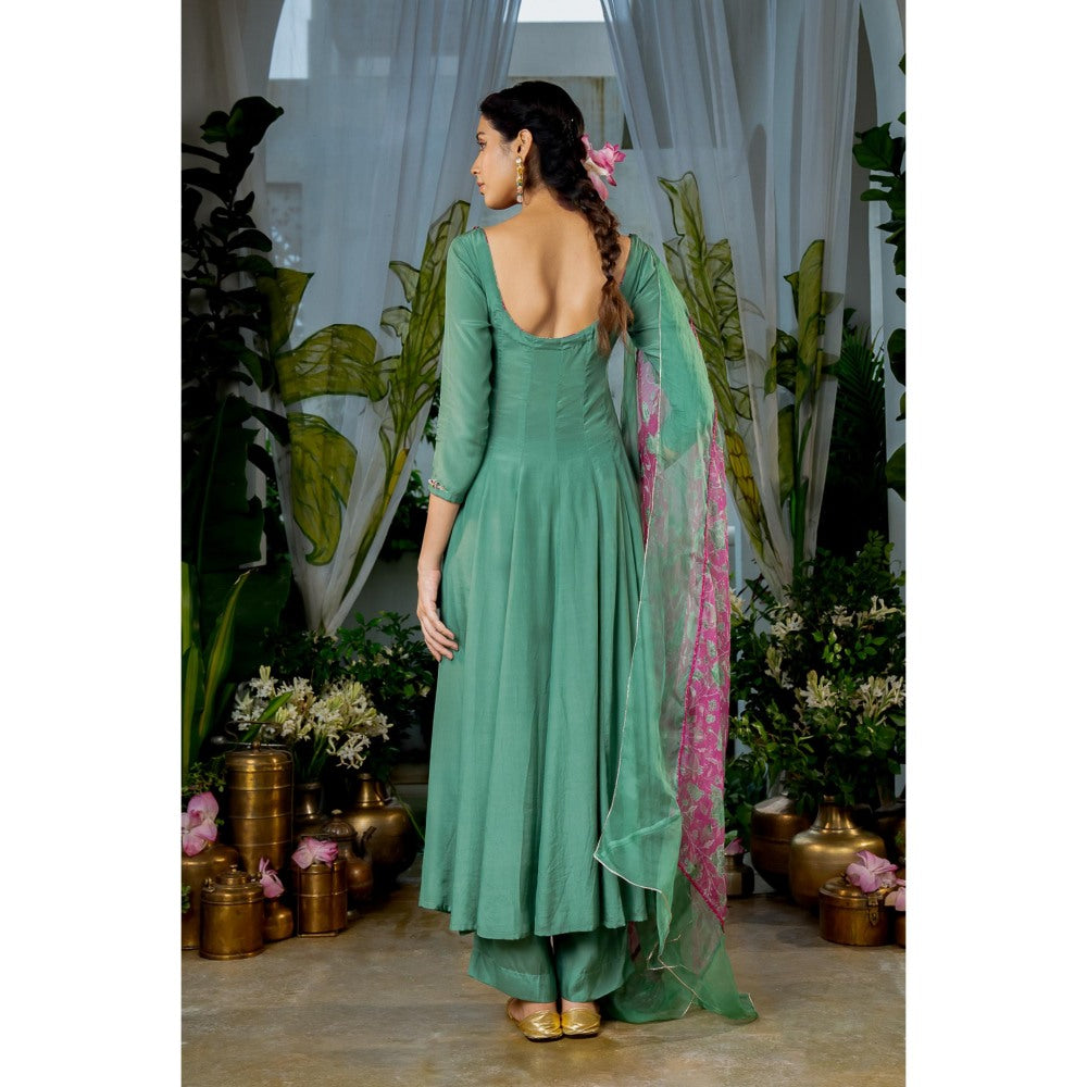 Baise Gaba Radhika Green Anarkali Kurta with Palazzo and Dupatta (Set of 3)