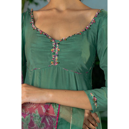 Baise Gaba Radhika Green Anarkali Kurta with Palazzo and Dupatta (Set of 3)