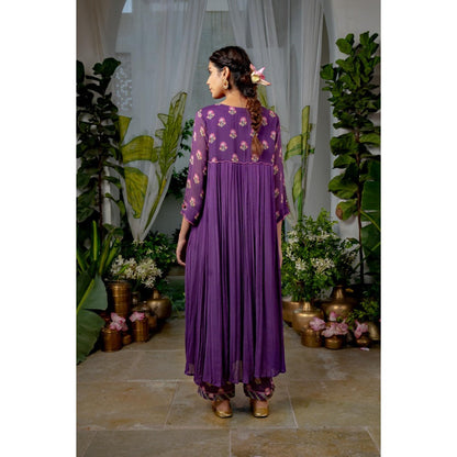 Baise Gaba Sugandhi Purple Anarkali Kurta with Pant (Set of 2)