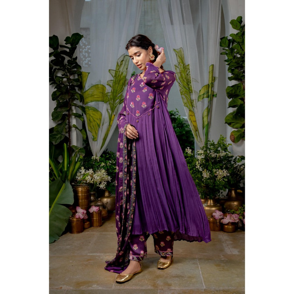 Baise Gaba Sugandhi Purple Anarkali Kurta with Pant (Set of 2)