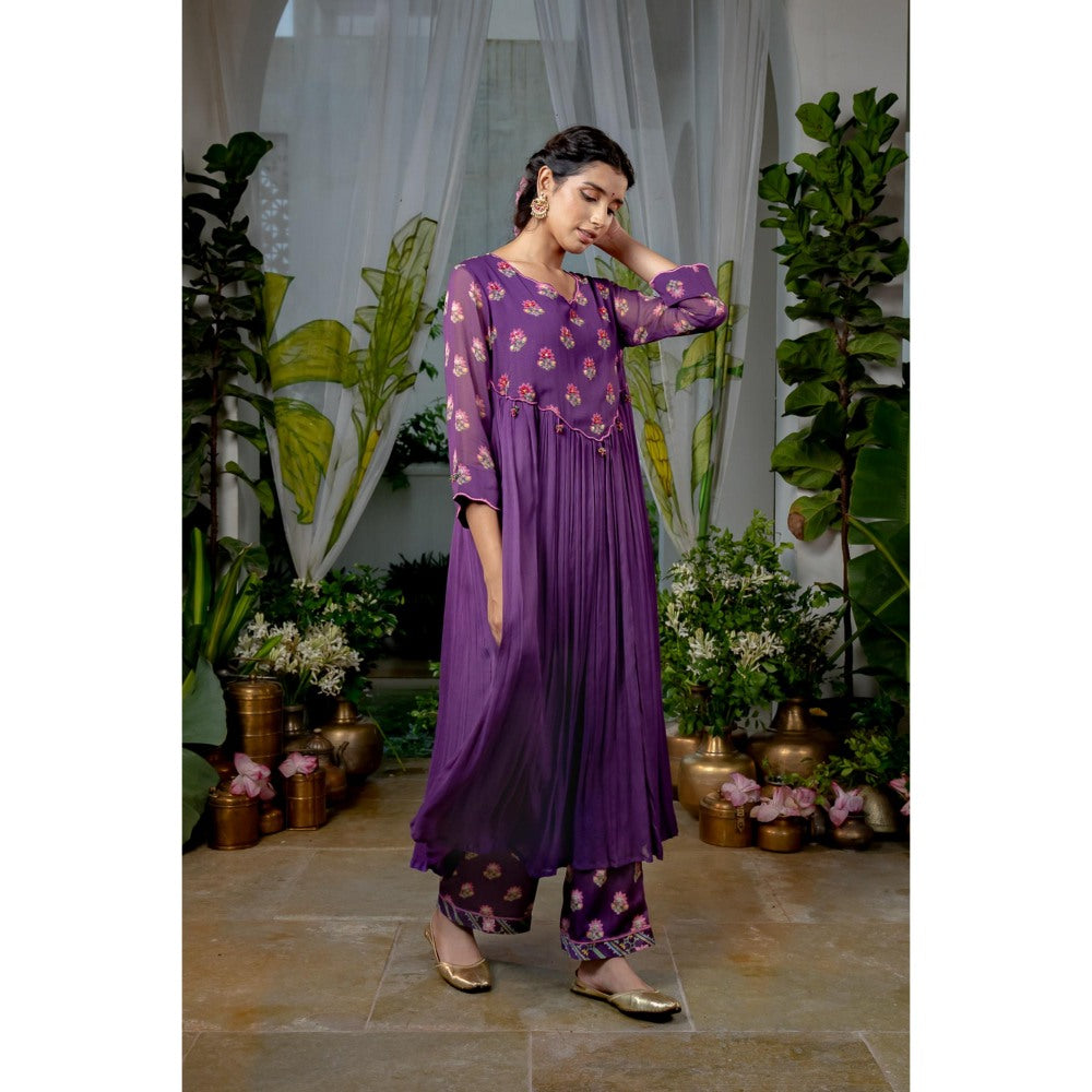 Baise Gaba Sugandhi Purple Anarkali Kurta with Pant (Set of 2)
