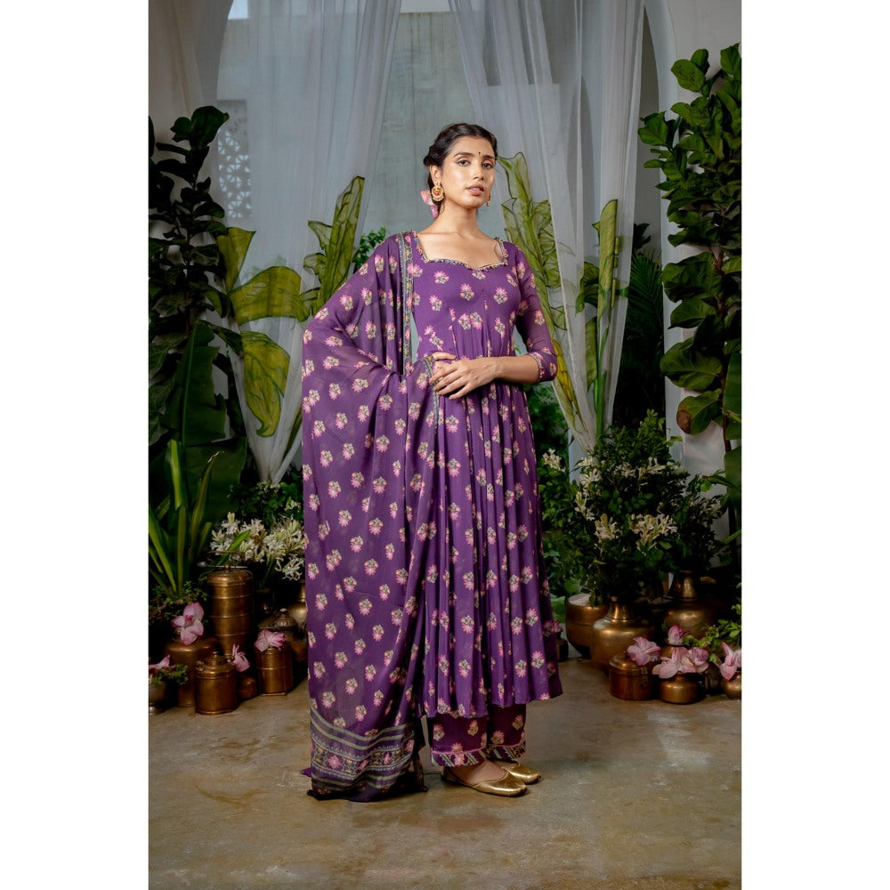 Baise Gaba Keerthi Purple Anarkali Kurta with Pant and Dupatta (Set of 3)