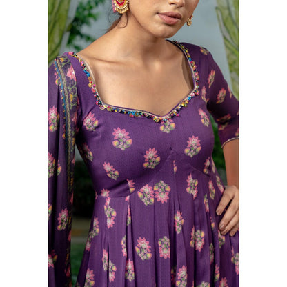 Baise Gaba Keerthi Purple Anarkali Kurta with Pant and Dupatta (Set of 3)