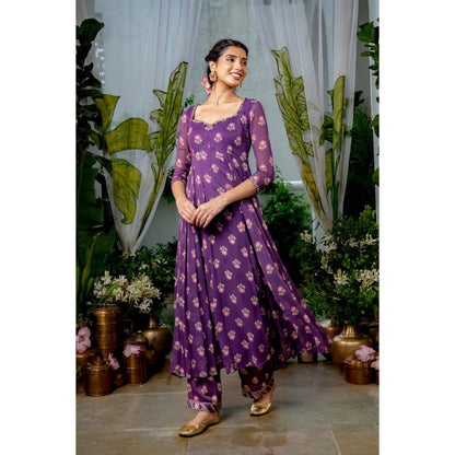 Baise Gaba Keerthi Purple Anarkali Kurta with Pant and Dupatta (Set of 3)
