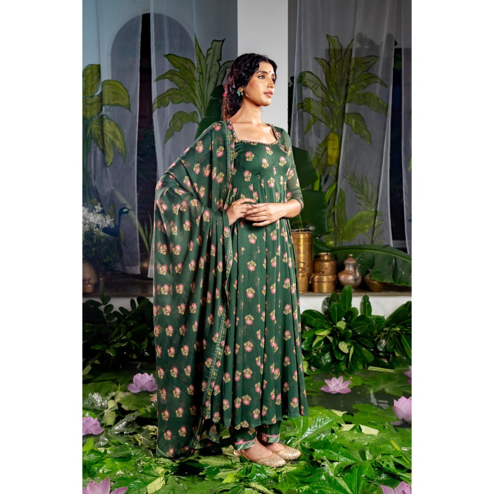 Baise Gaba Anshika Green Anarkali Kurta with Pant and Dupatta (Set of 3)