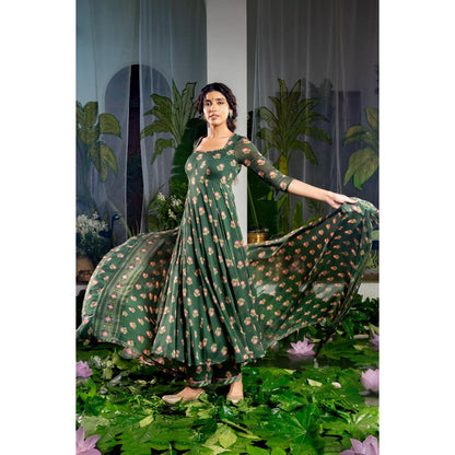 Baise Gaba Anshika Green Anarkali Kurta with Pant and Dupatta (Set of 3)