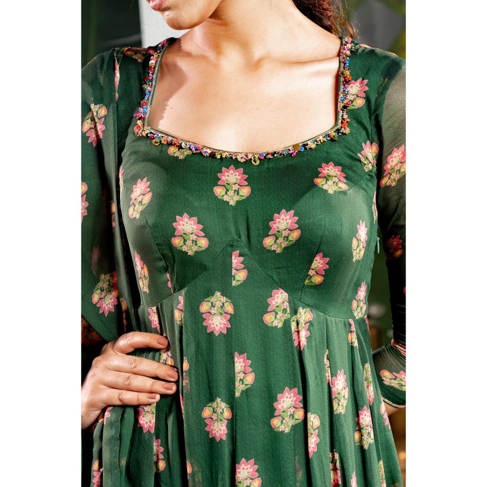 Baise Gaba Anshika Green Anarkali Kurta with Pant and Dupatta (Set of 3)