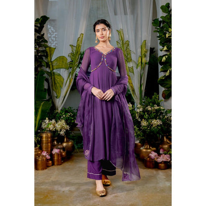 Baise Gaba Nishkha Purple Anarkali Kurta with Pant and Dupatta (Set of 3)