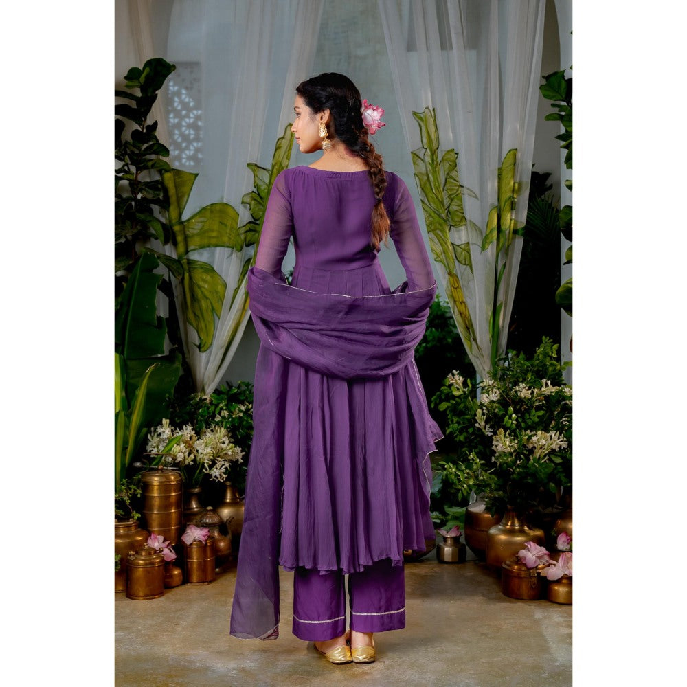 Baise Gaba Nishkha Purple Anarkali Kurta with Pant and Dupatta (Set of 3)