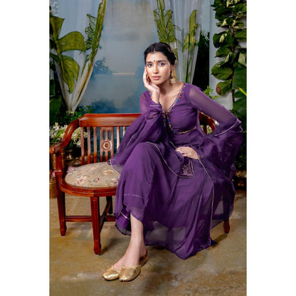 Baise Gaba Nishkha Purple Anarkali Kurta with Pant and Dupatta (Set of 3)