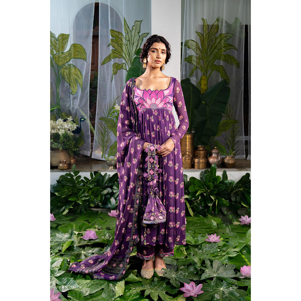 Baise Gaba Jinal Purple Anarkali Kurta with Pant and Dupatta (Set of 3)