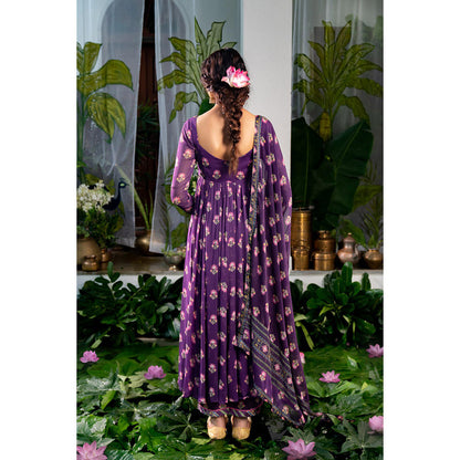 Baise Gaba Jinal Purple Anarkali Kurta with Pant and Dupatta (Set of 3)