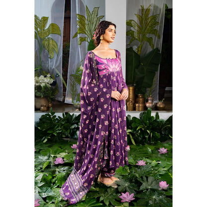 Baise Gaba Jinal Purple Anarkali Kurta with Pant and Dupatta (Set of 3)