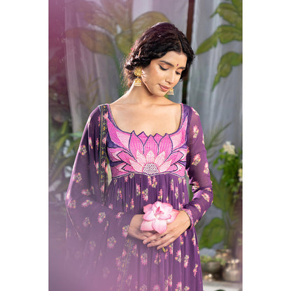 Baise Gaba Jinal Purple Anarkali Kurta with Pant and Dupatta (Set of 3)