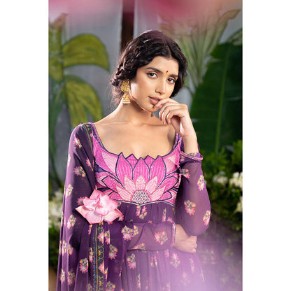 Baise Gaba Jinal Purple Anarkali Kurta with Pant and Dupatta (Set of 3)