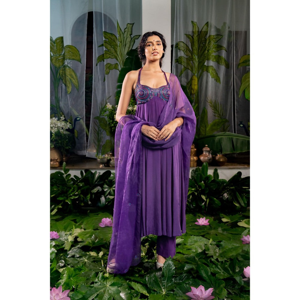 Baise Gaba Athmika Purple Anarkali Kurta with Pant and Dupatta (Set of 3)