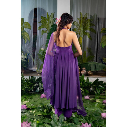 Baise Gaba Athmika Purple Anarkali Kurta with Pant and Dupatta (Set of 3)