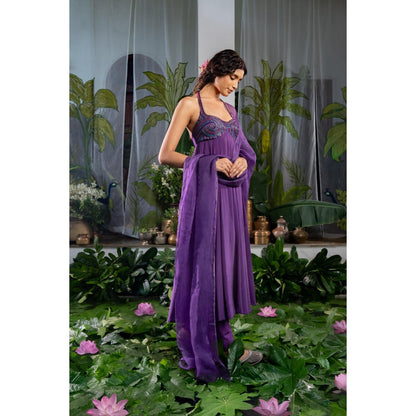 Baise Gaba Athmika Purple Anarkali Kurta with Pant and Dupatta (Set of 3)