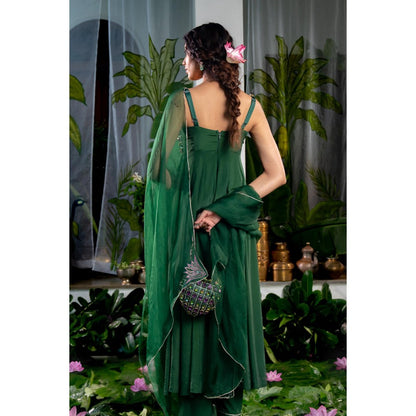 Baise Gaba Maanasa Green Anarkali Kurta with Pant and Dupatta (Set of 3)