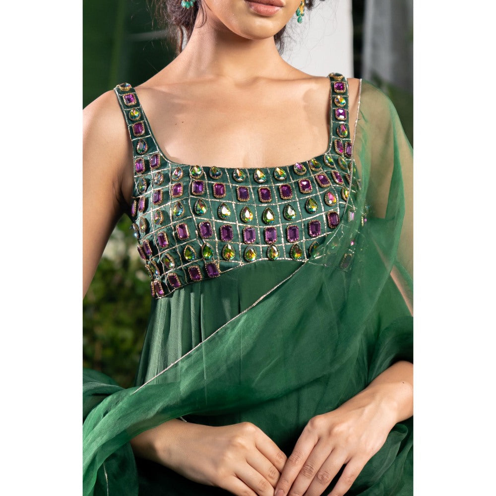 Baise Gaba Maanasa Green Anarkali Kurta with Pant and Dupatta (Set of 3)