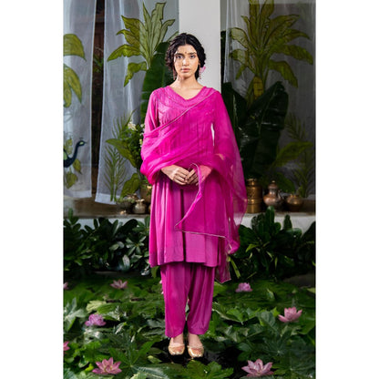 Baise Gaba Anamika Pink Anarkali Kurta with Salwar and Dupatta (Set of 3)