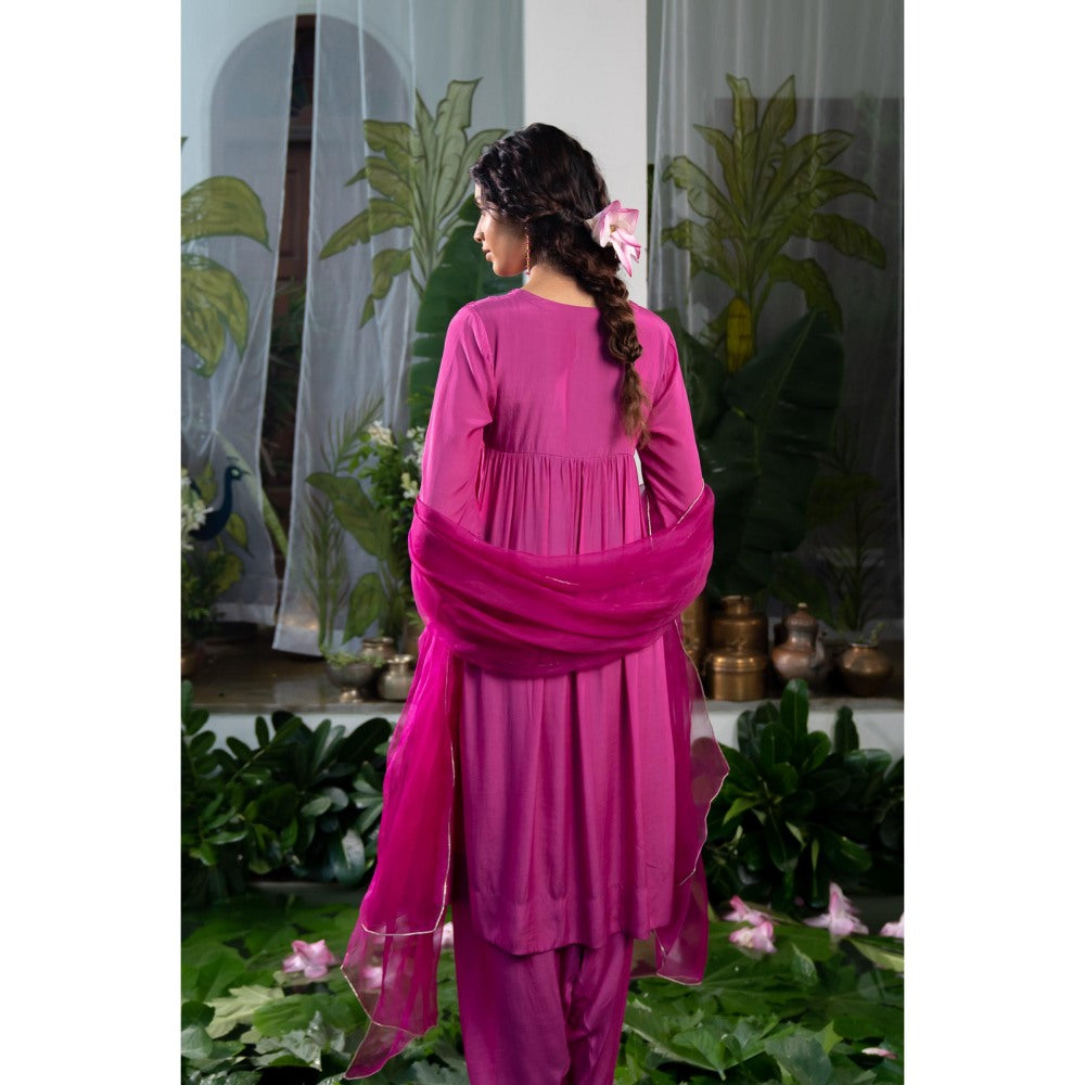 Baise Gaba Anamika Pink Anarkali Kurta with Salwar and Dupatta (Set of 3)