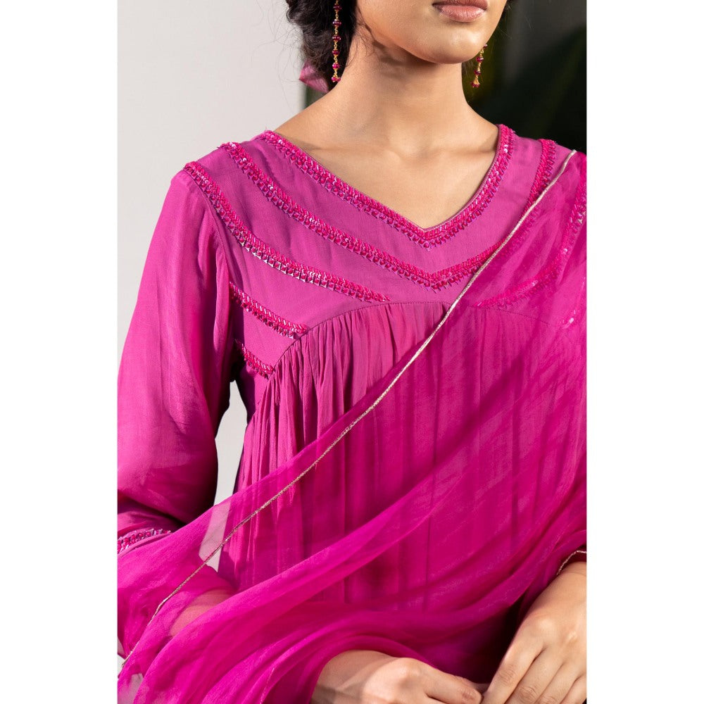 Baise Gaba Anamika Pink Anarkali Kurta with Salwar and Dupatta (Set of 3)