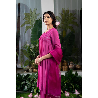 Baise Gaba Anamika Pink Anarkali Kurta with Salwar and Dupatta (Set of 3)