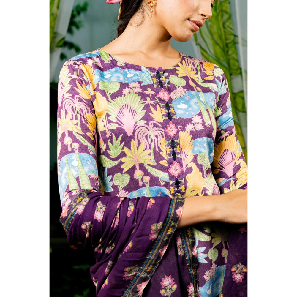 Baise Gaba Saraswati Purple Kurta with Pant and Dupatta (Set of 3)