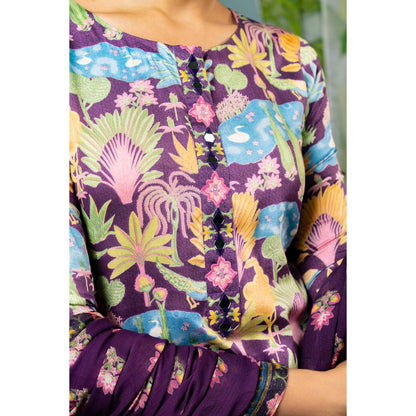 Baise Gaba Saraswati Purple Kurta with Pant and Dupatta (Set of 3)