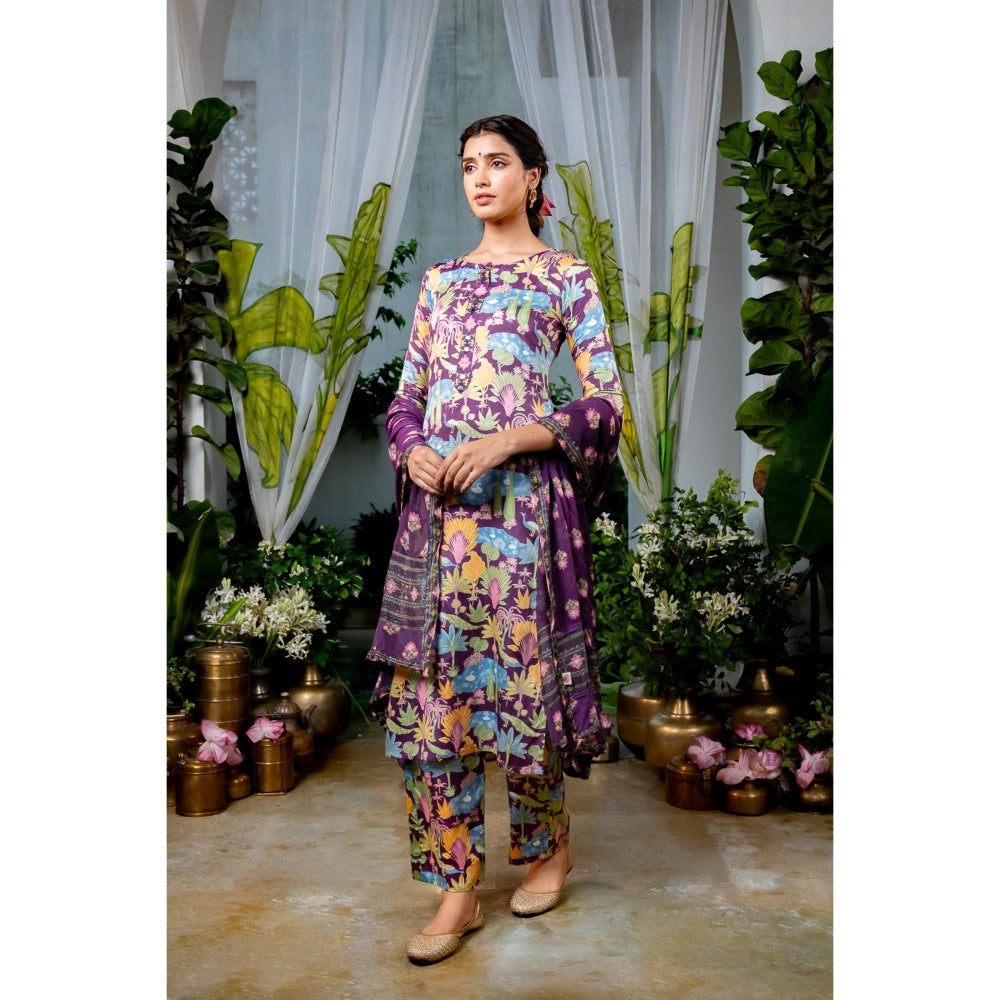 Baise Gaba Saraswati Purple Kurta with Pant and Dupatta (Set of 3)