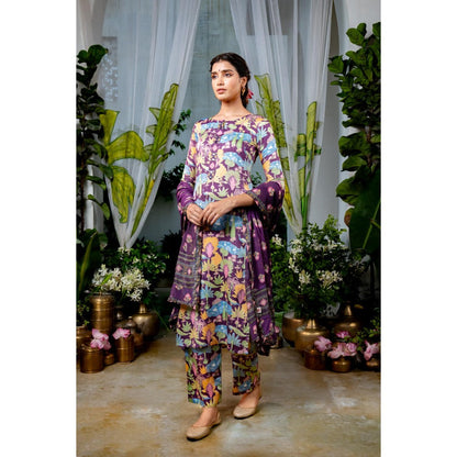Baise Gaba Saraswati Purple Kurta with Pant and Dupatta (Set of 3)