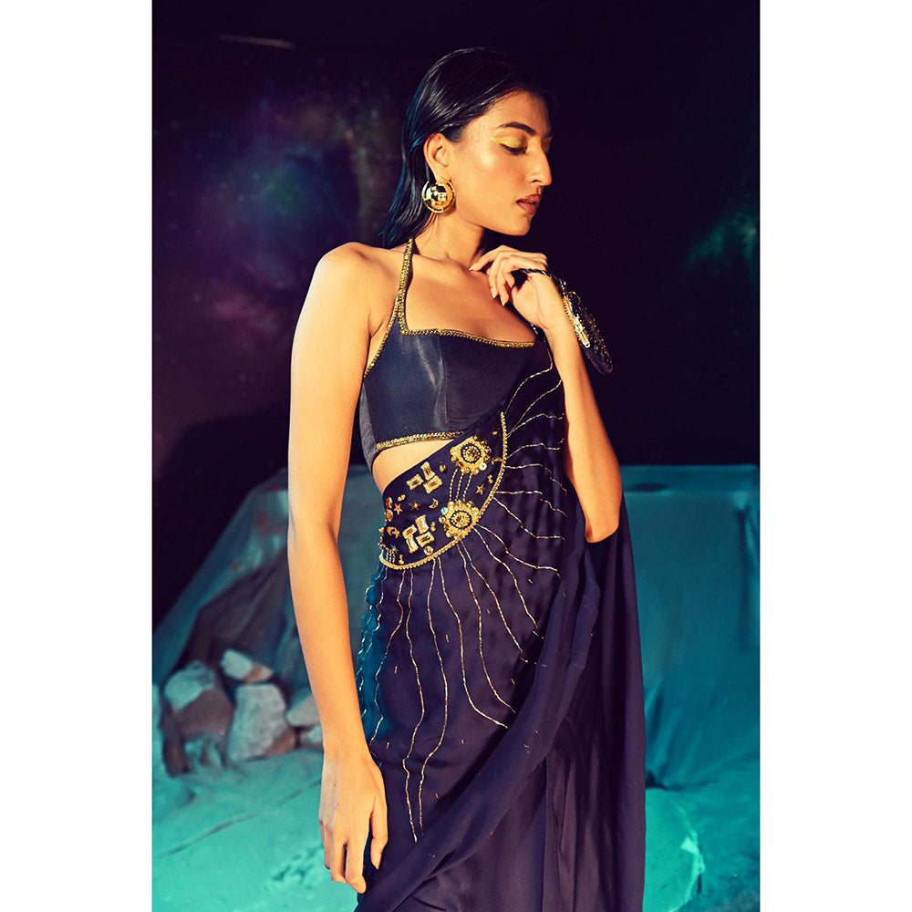 Baise Gaba Pre-Draped Solina Saree with Stitched Blouse