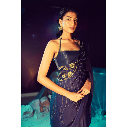 Baise Gaba Pre-Draped Solina Saree with Stitched Blouse