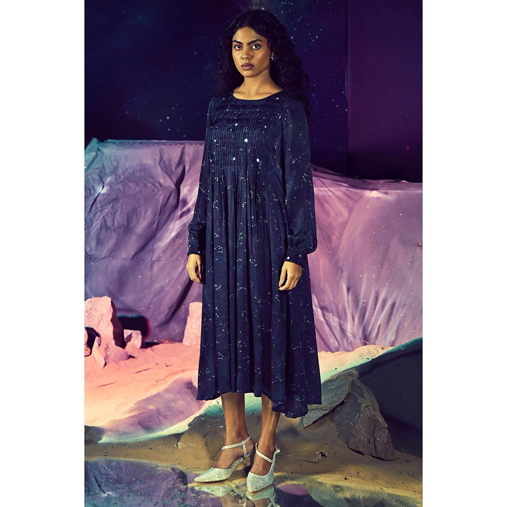Baise Gaba Navy Blue Printed Polaris Dress