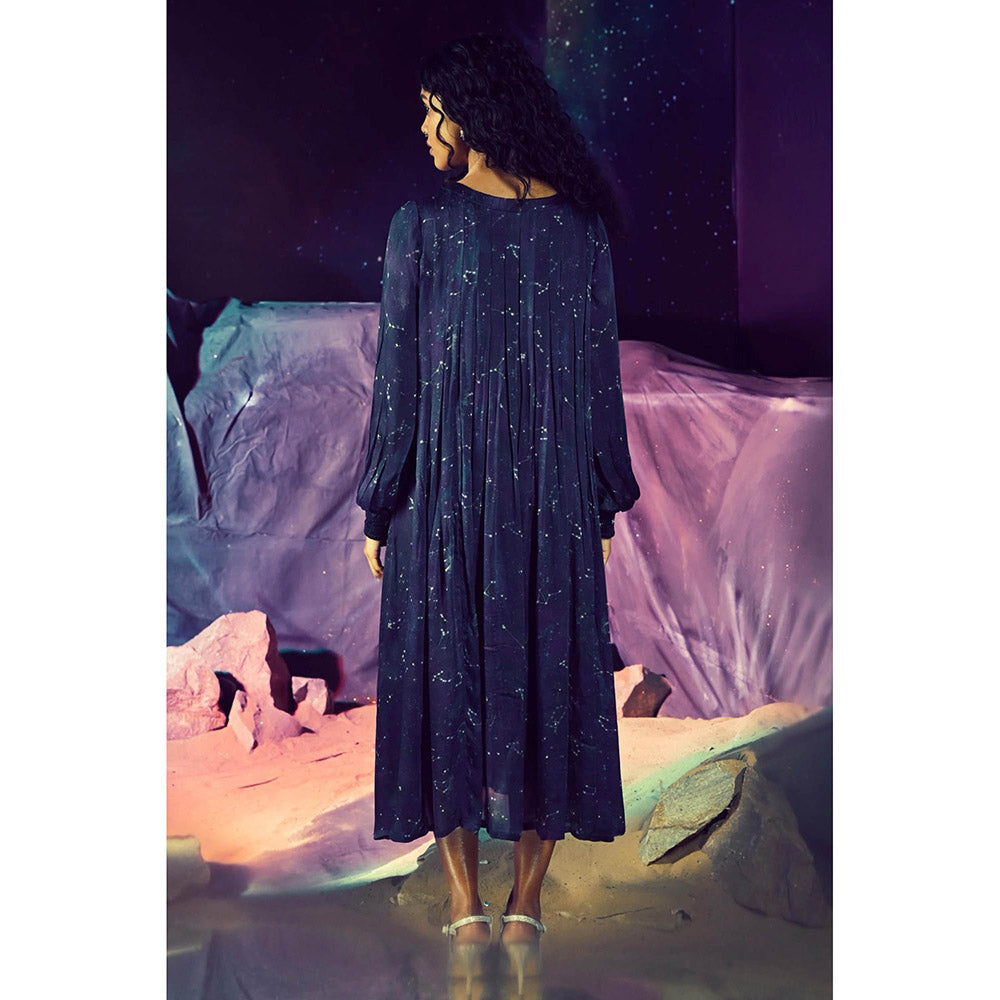 Baise Gaba Navy Blue Printed Polaris Dress