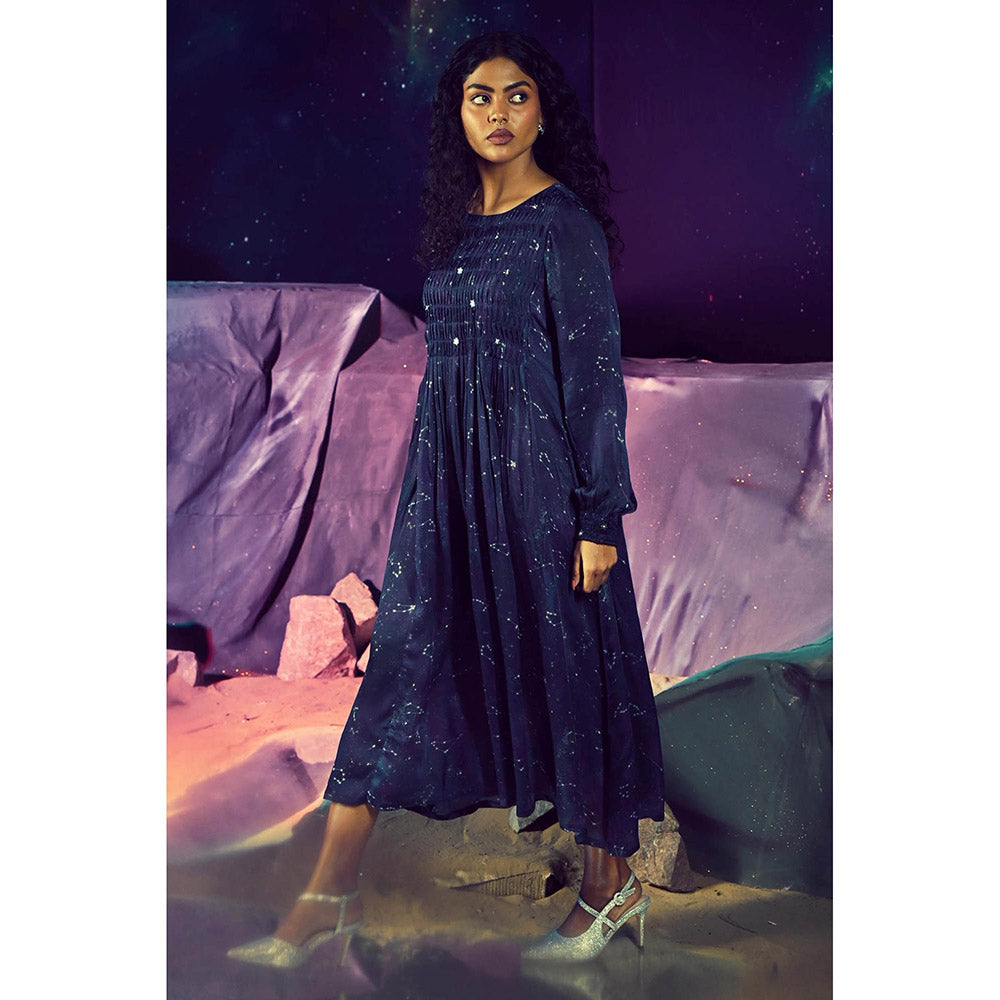 Baise Gaba Navy Blue Printed Polaris Dress