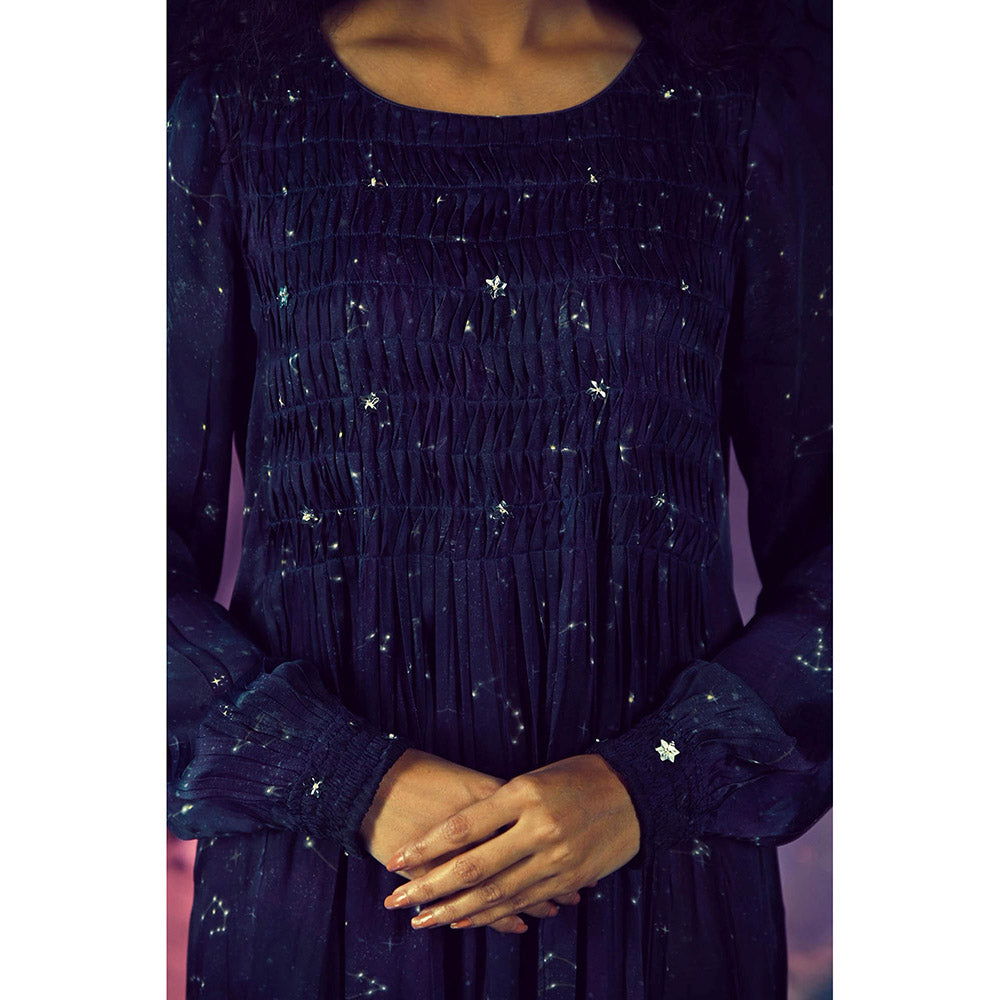 Baise Gaba Navy Blue Printed Polaris Dress