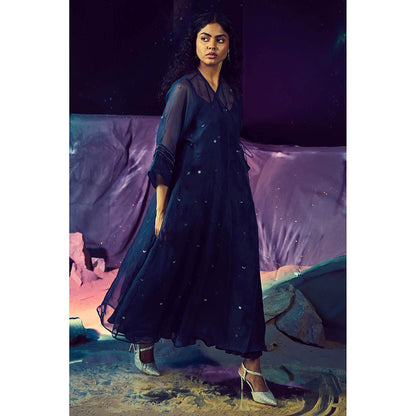 Baise Gaba Navy Blue Meteor Dress with Slip (Set of 2)
