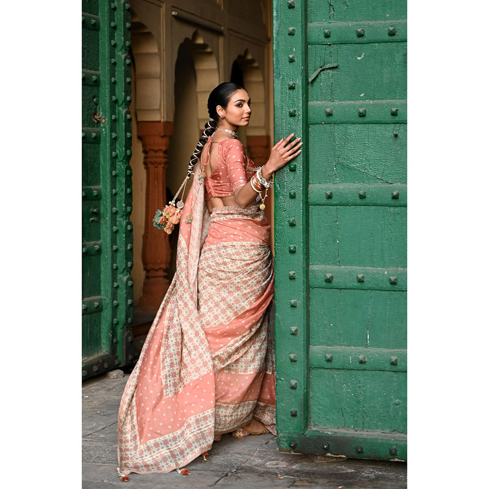 Baise Gaba Jal Jharokha Printed Saree with Stitched Blouse