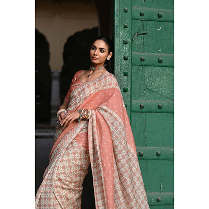 Baise Gaba Jal Jharokha Printed Saree with Stitched Blouse