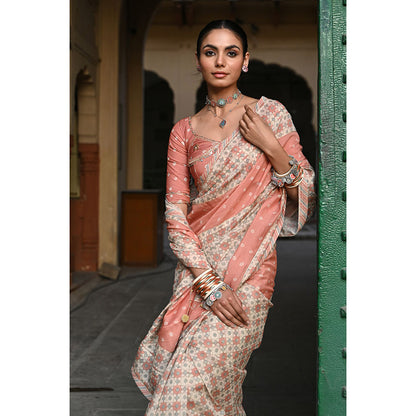 Baise Gaba Jal Jharokha Printed Saree with Stitched Blouse