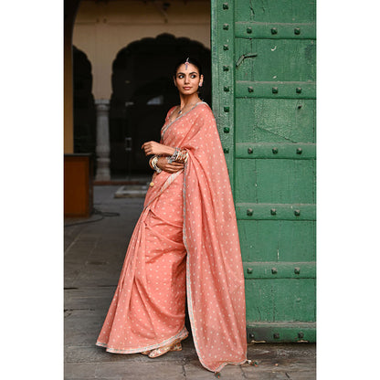 Baise Gaba Kesariya Noor Printed Saree with Stitched Blouse