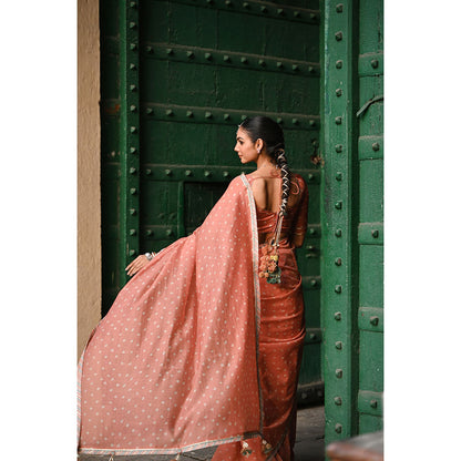 Baise Gaba Kesariya Noor Printed Saree with Stitched Blouse