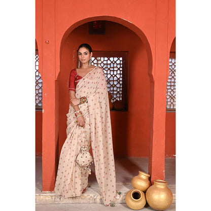 Baise Gaba Bagh Booti Printed Gota Work Saree with Stitched Blouse
