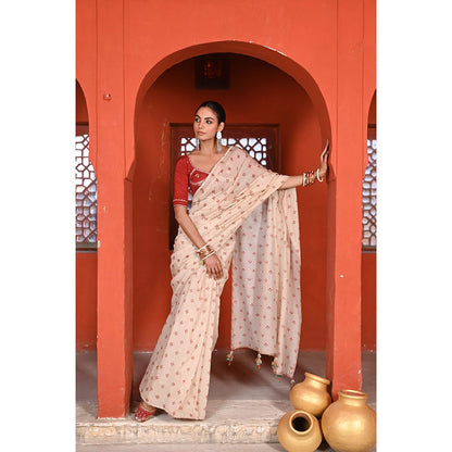 Baise Gaba Bagh Booti Printed Gota Work Saree with Stitched Blouse