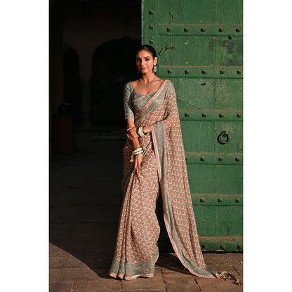 Baise Gaba Chandni Printed Saree with Stitched Blouse