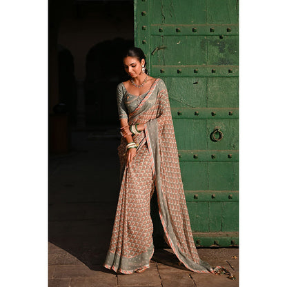Baise Gaba Chandni Printed Saree with Stitched Blouse