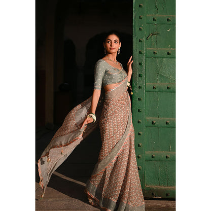 Baise Gaba Chandni Printed Saree with Stitched Blouse